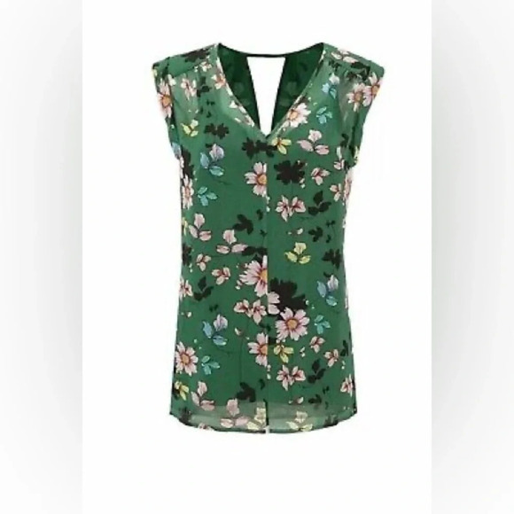 CABI NWOT 3619 Floral Print Sheer V-Neck Blouse in Green - Picture 2 of 8